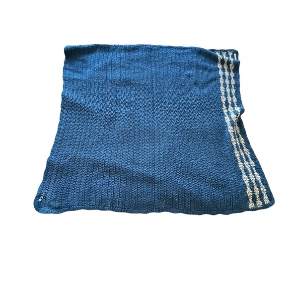 Blue tan stripes handmade crochet blanket 40x42" - Picture 3 of 6